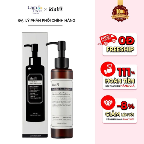  Dầu Tẩy Trang Kiểm Soát Bã Nhờn, Cung Cấp Dưỡng Chất Cho Da Klairs Gentle Black Deep Cleansing Oil 
