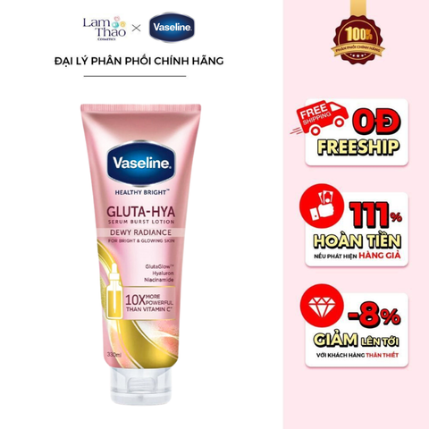  Sữa Dưỡng Thể Trắng Sáng Đều Màu Da Ban Đêm Vaseline Healthy Bright Gluta-Hya Serum Burst Lotion 