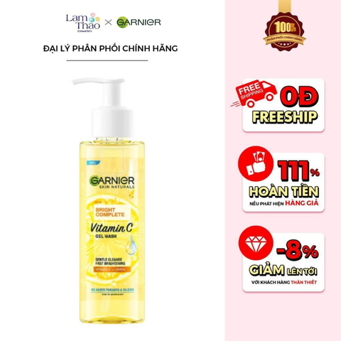  Gel Rửa Mặt Sạch Sâu Dịu Nhẹ Sáng Da Garnier Bright Complete Vitamin C Gel Wash 