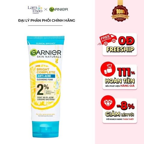  Sữa Rửa Mặt Ngăn Ngừa Mụn Garnier Skin Naturals Bright Complete Anti-Acne Cleansing Foam 