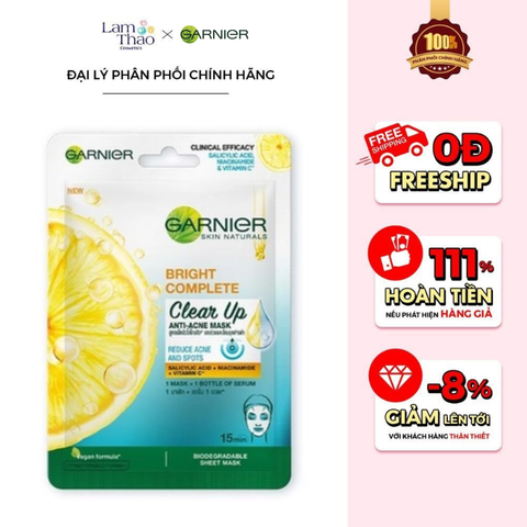  Mặt Nạ Tinh Chất Giảm Mụn Ngừa Thâm Garnier Bright Complete Clear Up Anti Acne Mask 