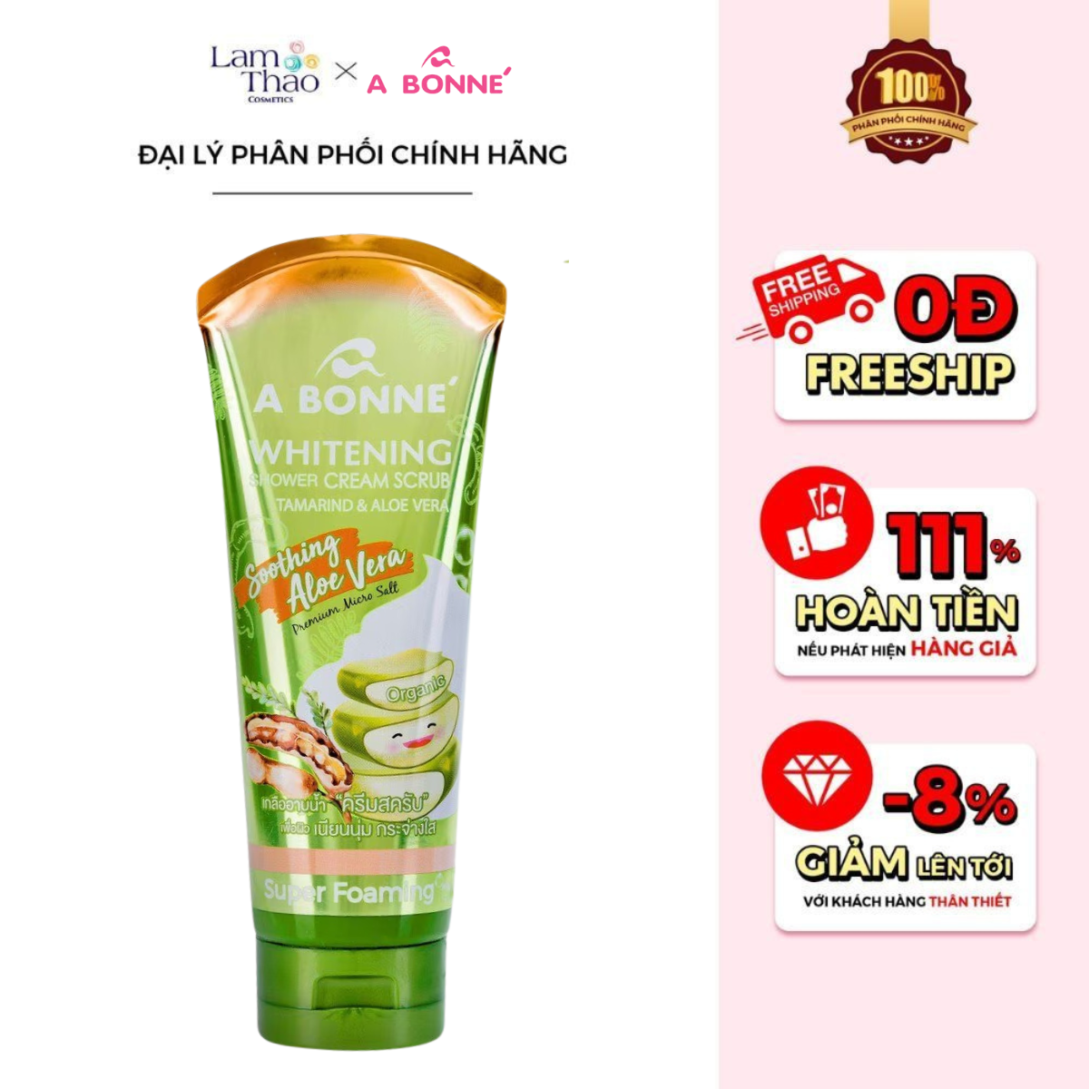 [COMBO 2 TUÝP 50K] Kem Tẩy Tế Bào Chết Làm Sáng Da A Bonne Whitening Shower Cream Scrub Tamarind & Aloe Vera