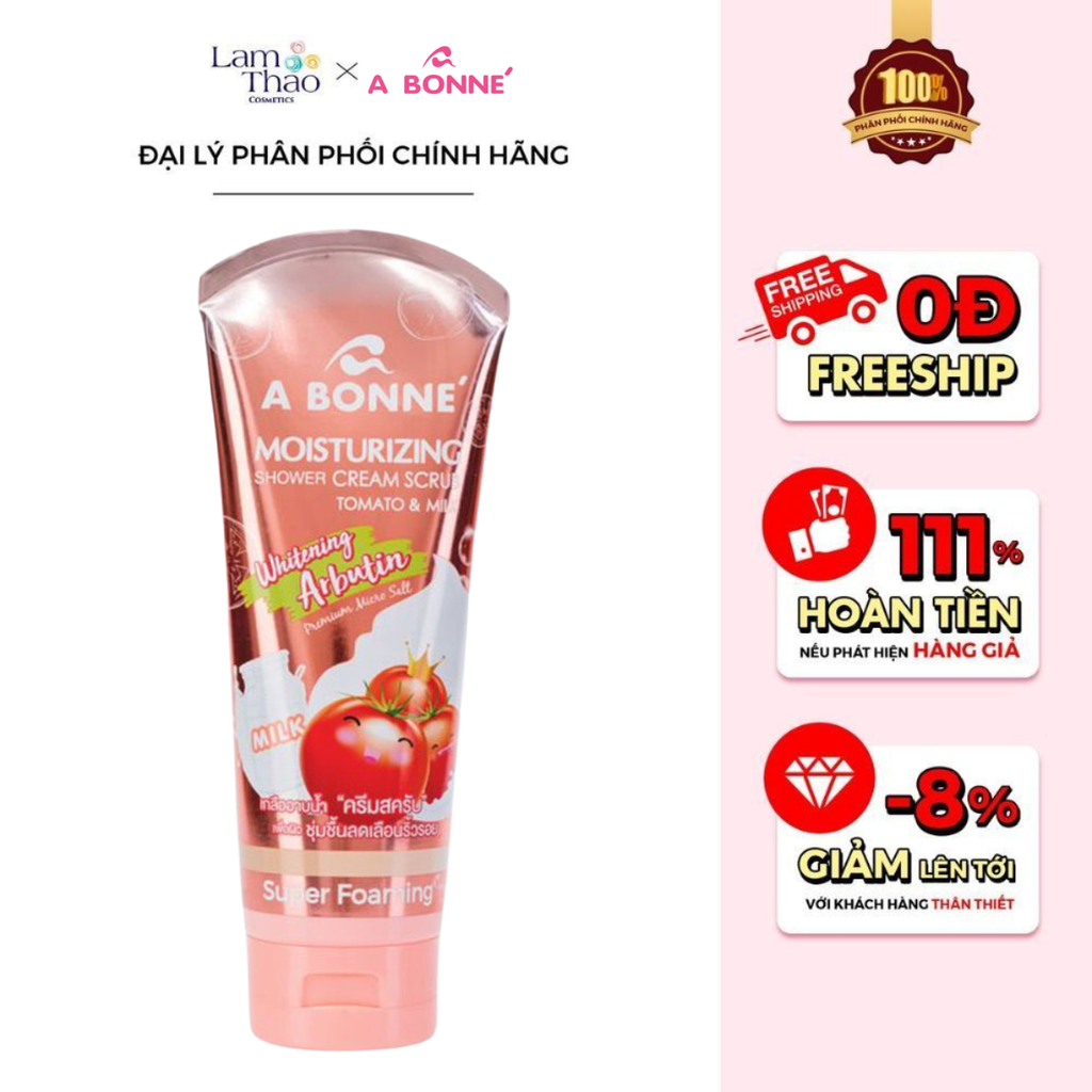 Kem Tắm Tẩy Da Chết A Bonné Shower Cream Scrub Tomato & Milk 350gr