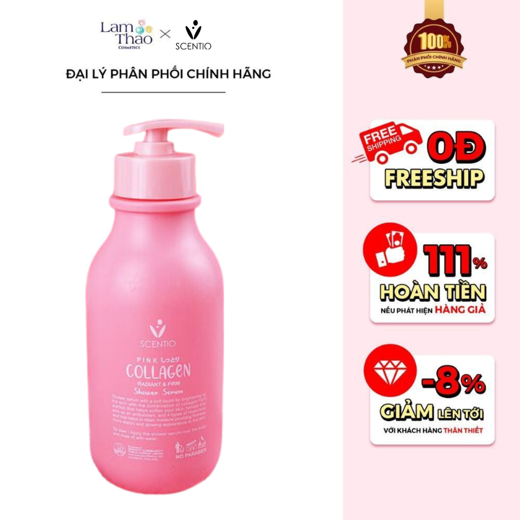 Sữa Tắm Dưỡng Trắng Và Sáng Mịn Da Beauty Buffet Scentio Pink Collagen Radiant & Firm Shower Serum