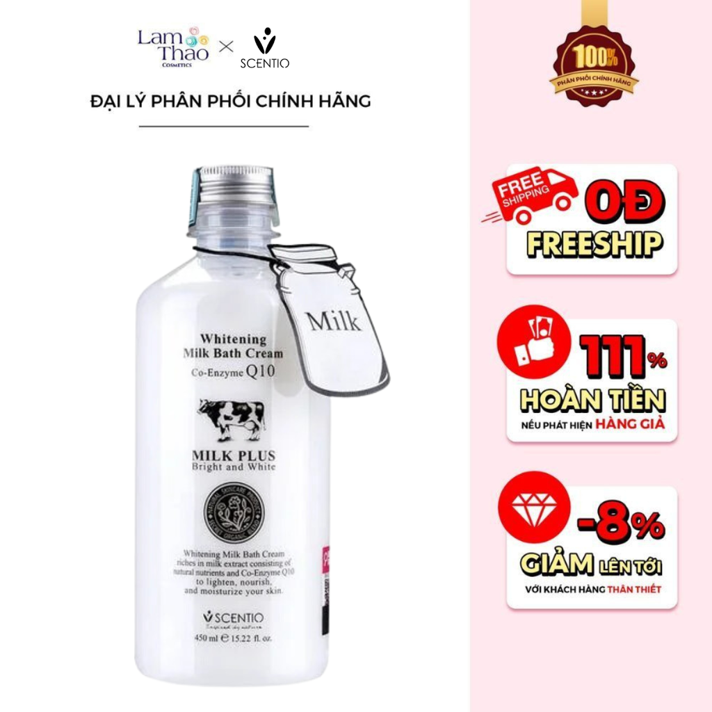 Kem Tắm Trắng Da Trẻ Hoá Beauty Buffet Scentio Milk Plus Whitening Milk Bath Cream