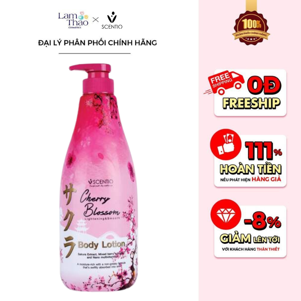 Dưỡng Thể Dưỡng Trắng Da Beauty Buffet Scentio Cherry Blossom Lightening & Smooth Body Lotion 700ml