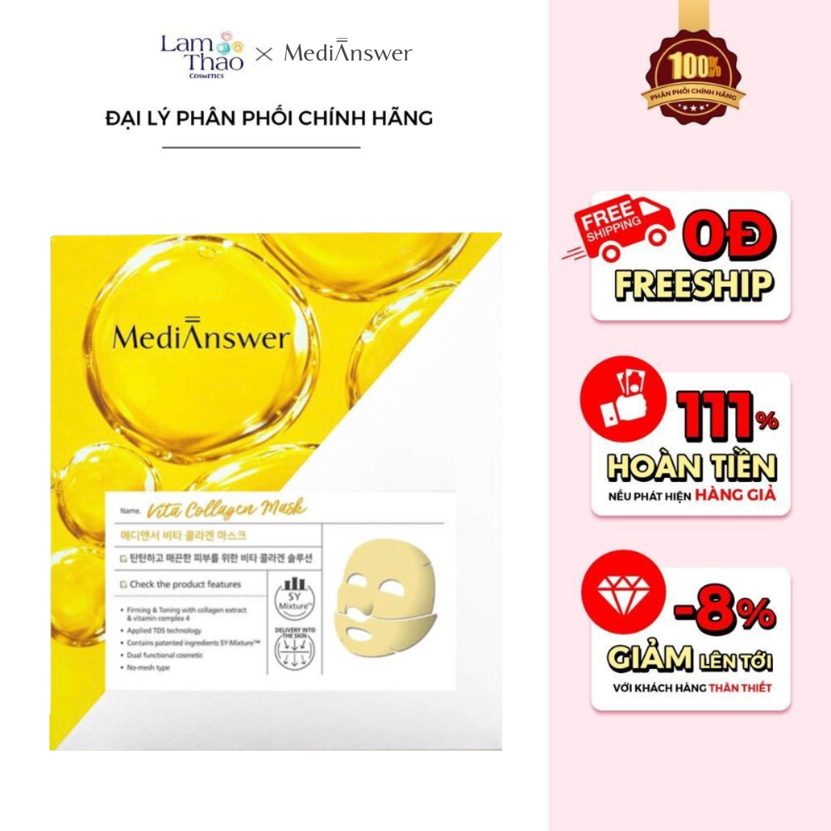 Mặt Nạ Thạch Vàng Chống Lão Hóa Chăm Sóc Toàn Diện Filler Collagen Medianswer Vita Collagen Mask