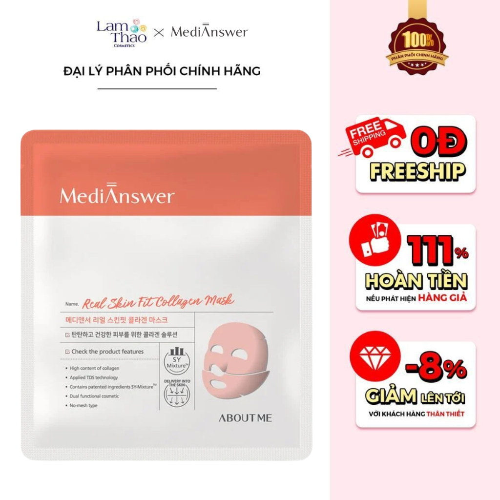 Mặt Nạ Thạch Cải Thiện Nếp Nhăn Chống Lão Hóa MediAnswer Real Skin Fit Collagen Mask