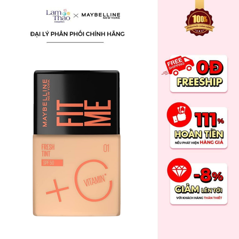  Kem Nền Tươi Mướt, Chống Nắng Bảo Vệ Da Maybelline New York Fit Me Fresh Tint SPF50 PA+++ 