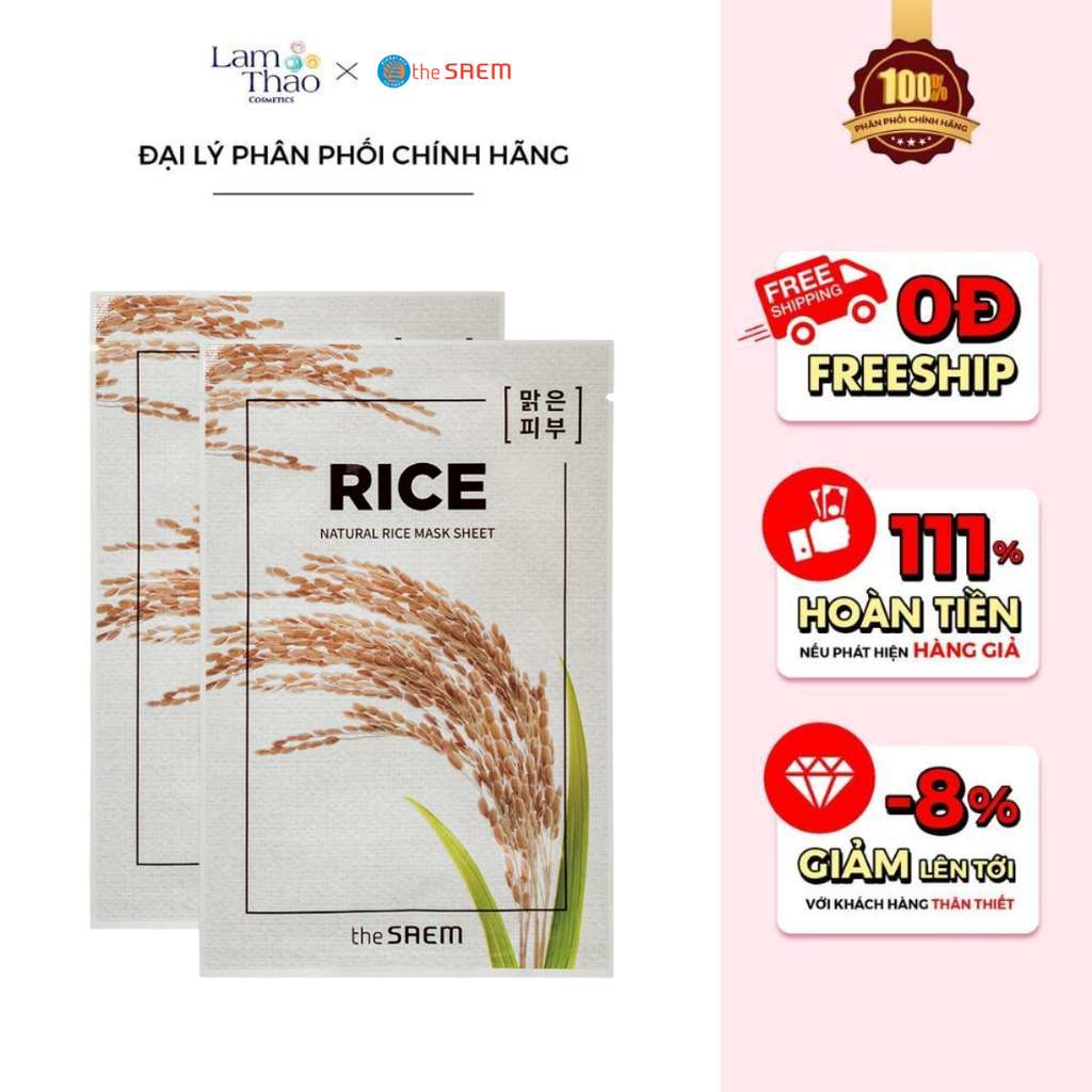 Mặt Nạ Giấy Gạo Hỗ Trợ Dưỡng Trắng Giữ Ẩm The Saem Natural Rice Mask Sheet