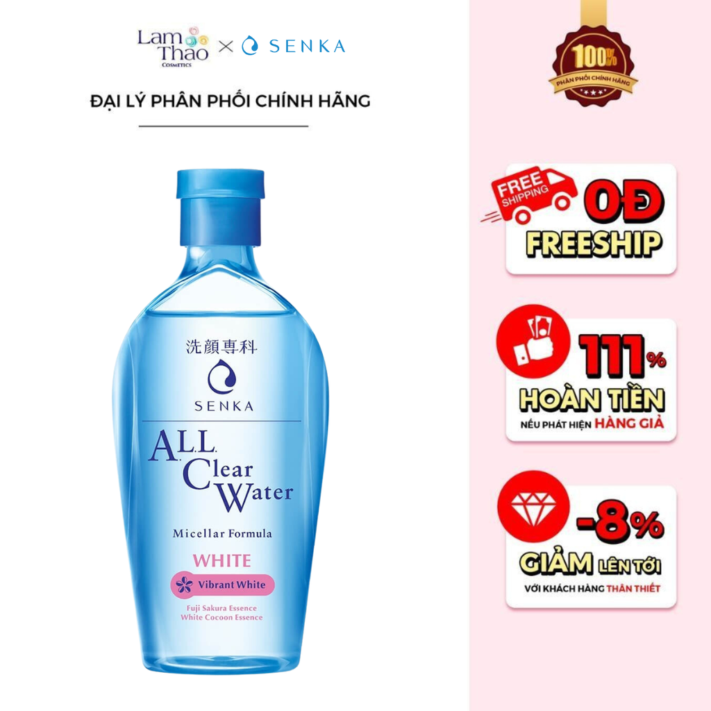 [HÓA ĐƠN SENKA TỪ 199K TẶNG CỤC BÔNG BỌT SENKA] Nước Tẩy Trang Cho Da Nhạy Cảm Senka All Clear Water Micellar Formula White