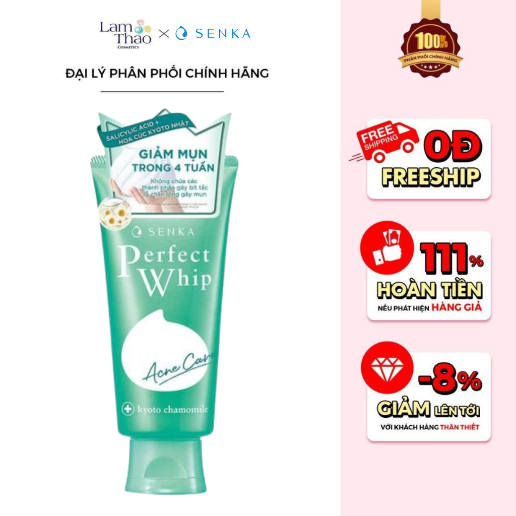 [HÓA ĐƠN SENKA TỪ 199K TẶNG CỤC BÔNG BỌT SENKA] Sữa Rửa Mặt Hoa Cúc Dành Cho Da Mụn Senka Perfect Whip Acne Care