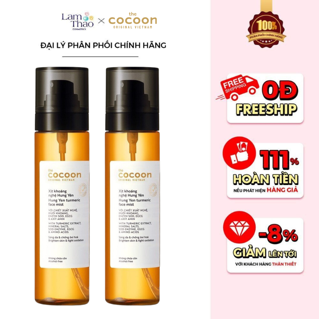 [HĐ COCOON TỪ 299K TẶNG 1 SON DƯỠNG COCOON] [HĐ COCOON TỪ 399K TẶNG 1 SỮA CHỐNG NẮNG COCOON 5ML]  Xịt Khoáng Nghệ Hưng Yên Sáng Da & Chống Oxy Hoá Cocoon Turmeric Face Mist