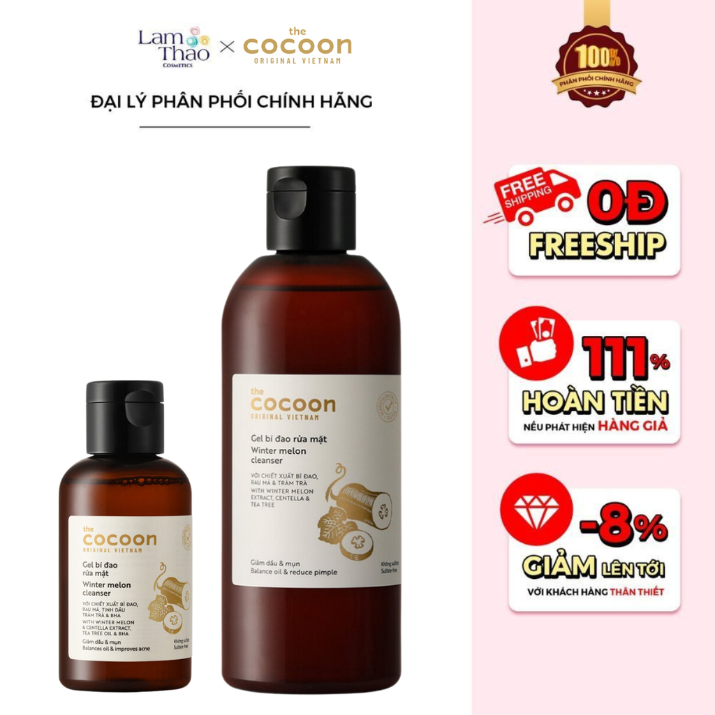 [HĐ COCOON TỪ 299K TẶNG 1 SON DƯỠNG COCOON] [HĐ COCOON TỪ 399K TẶNG 1 SỮA CHỐNG NẮNG COCOON 5ML] Gel Rửa Mặt Chiết Xuất Bí Đao Cocoon Winter Melon Cleanser