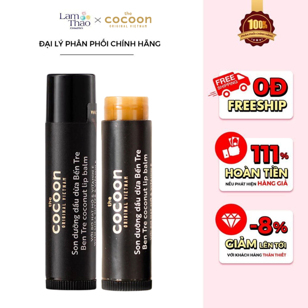 [HĐ COCOON TỪ 299K TẶNG 1 SON DƯỠNG COCOON] [HĐ COCOON TỪ 399K TẶNG 1 SỮA CHỐNG NẮNG COCOON 5ML]  Son Dưỡng Môi Dầu Dừa Bến Tre Cocoon Ben Tre Coconut Lip Balm