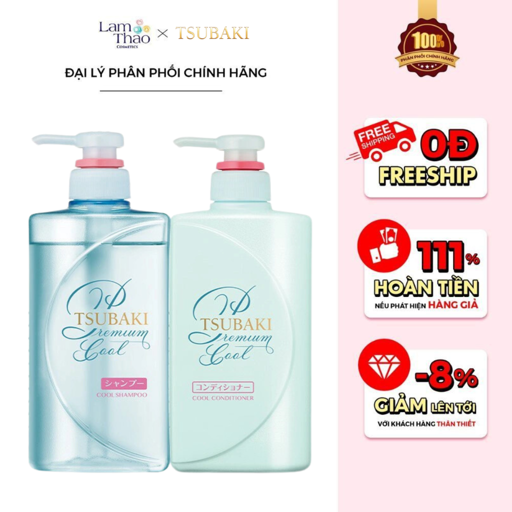 [HOÁ ĐƠN 299K TẶNG 1 TÚI HỘP] Bộ Gội Xã Phục Hồi Hư Tổn Tsubaki Premium Cool Shampoo & Conditioner Pair Set