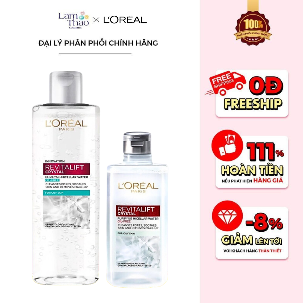 [HĐ LOREAL 399K TẶNG TÚI CANVAS LOREAL] Nước Tẩy Trang Dành Cho Da Dầu Loreal Revitalift Crystal Purifying Micellar Water For Oily Skin