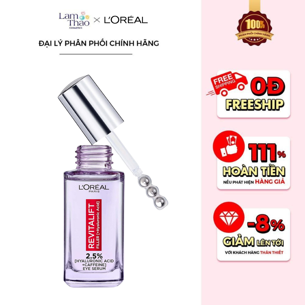 [HĐ LOREAL 399K TẶNG TÚI CANVAS LOREAL] Tinh Chất Giảm Bọng Mắt & Làm Đầy Rãnh Nhăn Loreal Paris Revitalift Hyaluronic Acid Eye Serum