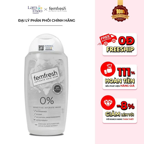  Dung Dịch Vệ Sinh Phụ Nữ Cao Cấp Cho Da Nhạy Cảm Femfresh 0% Sensitive Intimate Wash 