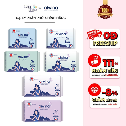  [MUA 2 SP AIWINA BẤT KÌ TẶNG 1 KHĂN ƯỚT AIWIBI] Băng Vệ Sinh Hương Trà Siêu Mềm Và Mỏng Cánh Ban Đêm Aiwina 