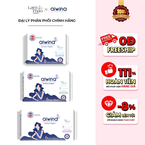  [MUA 2 SP AIWINA BẤT KÌ TẶNG 1 KHĂN ƯỚT AIWIBI] Băng Vệ Sinh Ban Đêm Hương Trà Siêu Mỏng Cánh Aiwina Ultra Thin 