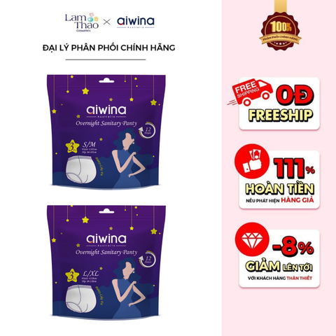  [MUA 2 SP AIWINA BẤT KÌ TẶNG 1 KHĂN ƯỚT AIWIBI] Băng Vệ Sinh Dạng Quần Ban Đêm Chống Tràn Tuyệt Đối Siêu Thấm Aiwina 