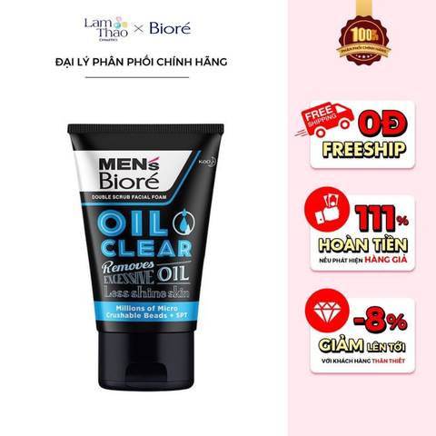  Sữa Rửa Mặt Cho Nam Hạt Tác Động Kép Sạch Nhờn Bioré Double Scrub Oil Clear Facial Foam 