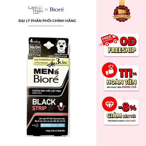  Miếng Dán Mũi Lột Mụn Than Hoạt Tính Cho Nam Bioré Pore Pack Black Strip Refreshing Cool 