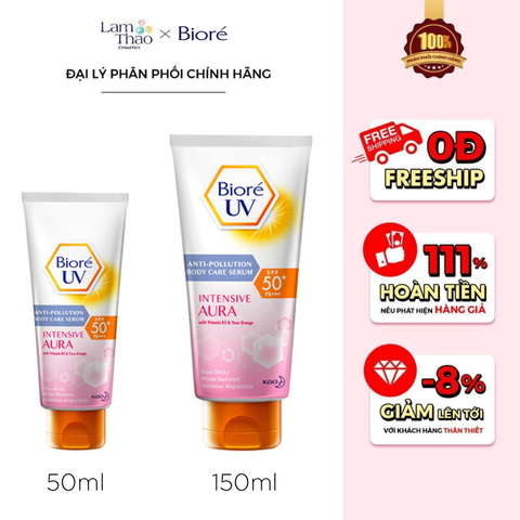  Serum Chống Nắng Dưỡng Thể Da Sáng Mịn Màng Bioré UV Anti-Pollution Body Care Serum Intensive Aura SPF 50+/PA+++ 