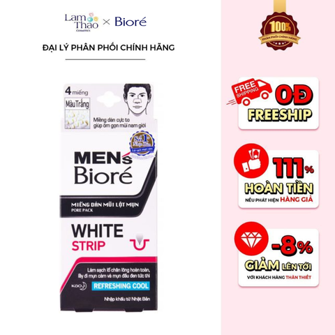  Miếng Dán Mũi Lột Mụn Mát Lạnh Cho Nam Bioré Pore Pack White Strip Refreshing Cool 