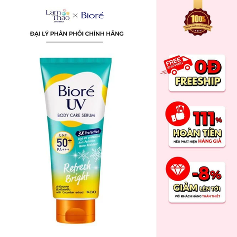  Serum Chống Nắng Dưỡng Thể Sáng Mịn Mát Lạnh Bioré UV Anti-Pollution Body Care Serum Refresh Bright SPF 50+ PA+++ 
