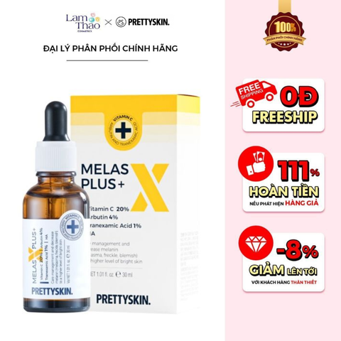  Tinh Chất Dưỡng Trắng Da, Mờ Thâm Pretty Skin Melas X Plus+ Vitamin C 20% Arbutin 4% 