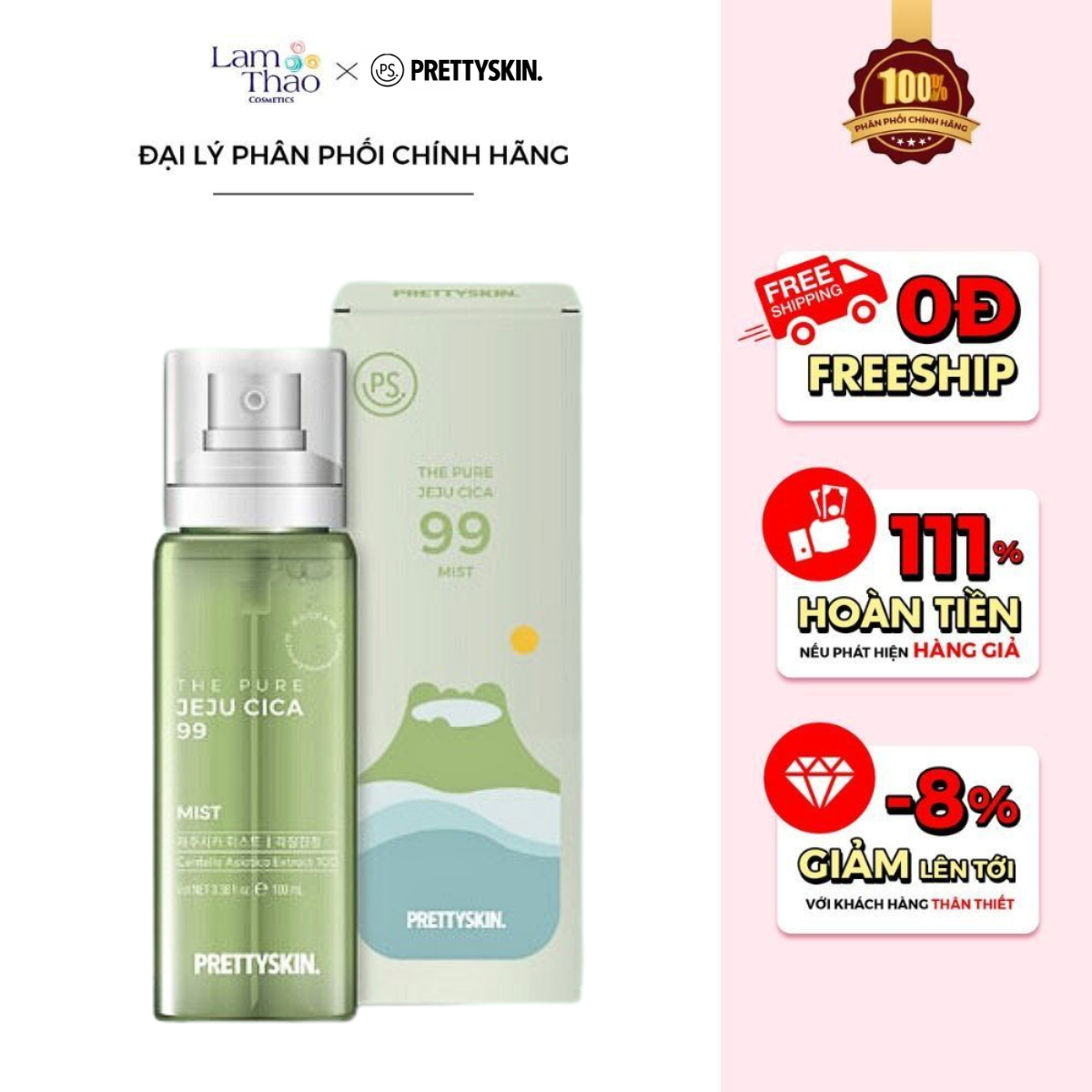 Xịt Khoáng Rau Má Pretty Skin The Pure Jeju Cica 99 Mist