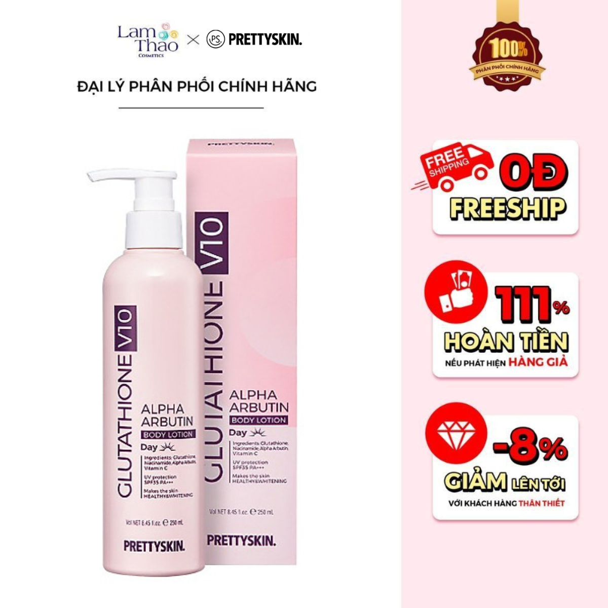 prettyskin glutathione v10 alpha arbutin body lotion Glutathione V10 Alpha Arbutin Body Lotion main image 1
