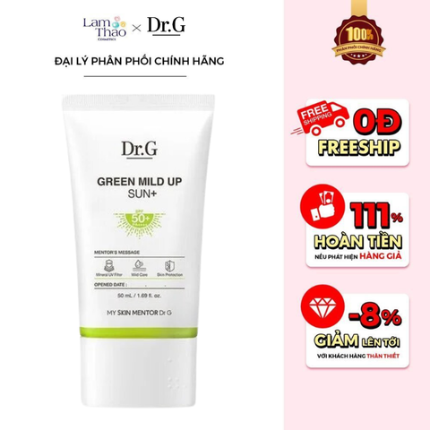  Kem Chống Nắng Vật Lý, Chống Ánh Sáng Xanh, Hỗ Trợ Hỗ Trợ Giảm Mụn Dành Cho Da Nhạy Cảm Dr.G Green Mild Up Sun SPF 50+ PA++++ 