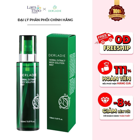  Xịt Loại Bỏ Mụn, Mờ Thâm, Giảm Viêm Nang Lông Derladie Herbal Extract Body Solution Mist 