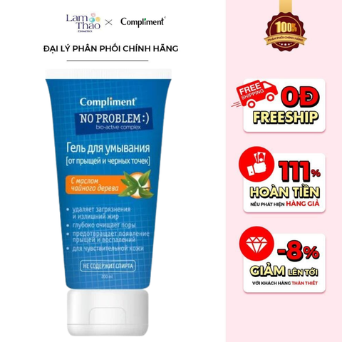  Gel Rửa Mặt Giảm Mụn Compliment No Problem BHA + Tea Tree 