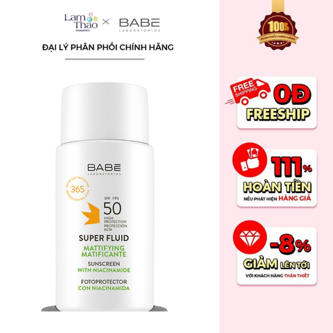  Kem Chống Nắng Kiểm Soát Dầu Cho Da Dầu Mụn Laboratorios BABE Super Fluid Mattifying Sunscreen SPF50 