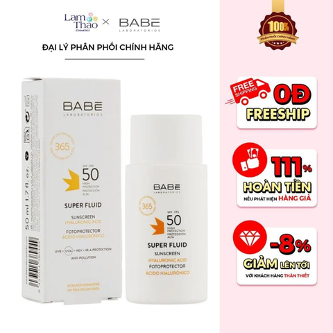  Kem Chống Nắng Dưỡng Ẩm Laboratorios BABE Super Fluid Sunscreen Hyaluronic Acid SPF 50+ 