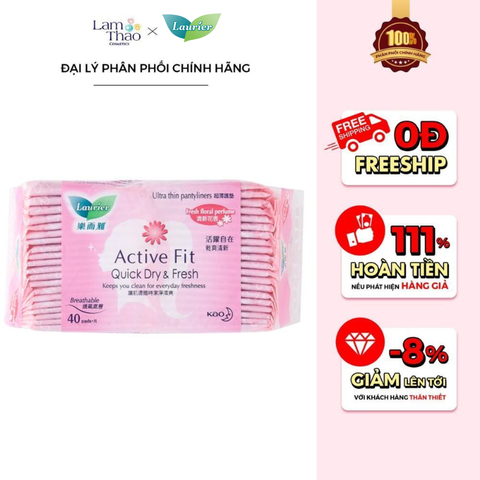  Băng Vệ Sinh Hàng Ngày Hương Hoa Laurier Ultra Thin Pantyliner Active Fit Fresh Floral Perfume 
