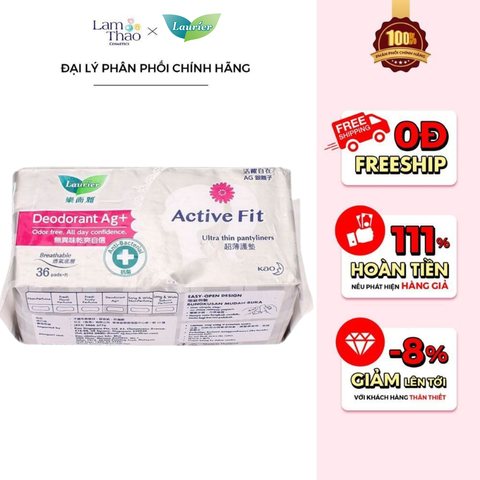  Băng Vệ Sinh Hàng Ngày Phân Tử Bạc Kháng Khuẩn Laurier Active Fit Deodorant Ag+ 36 Miếng 