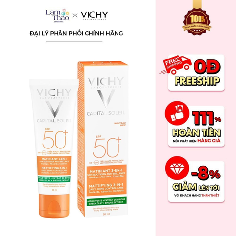 Kem Chống Nắng Kiềm Dầu Vichy Capital Soleil Mattifying 3-In-1 SPF 50+ 