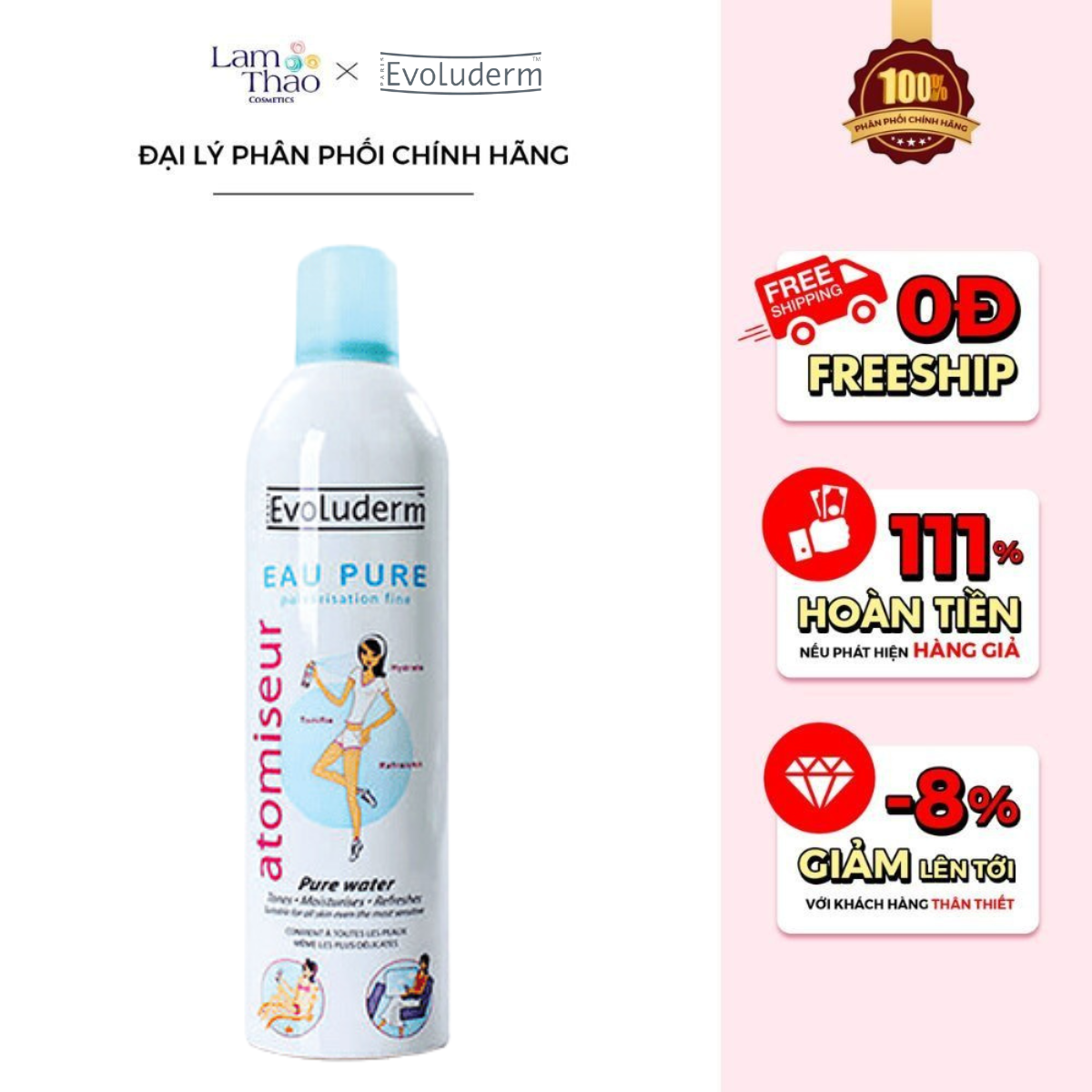 Xịt Khoáng Cấp Ẩm Làm Dịu Da Evoluderm Atomiseur Eau Pure