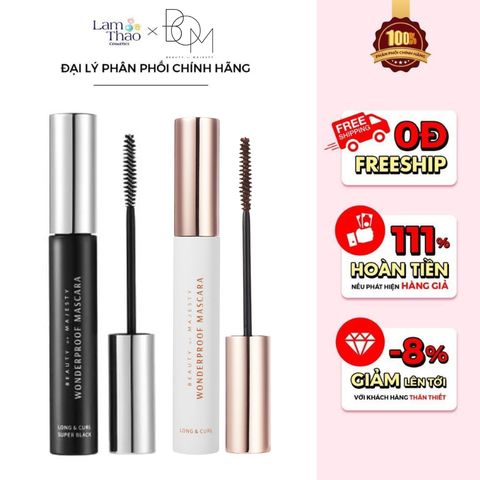  [TẶNG 1 NTT BOM 8TEA 30ML] Mascara Làm Dài Và Cong Mi BOM Wonderproof Mascara Long & Curl 
