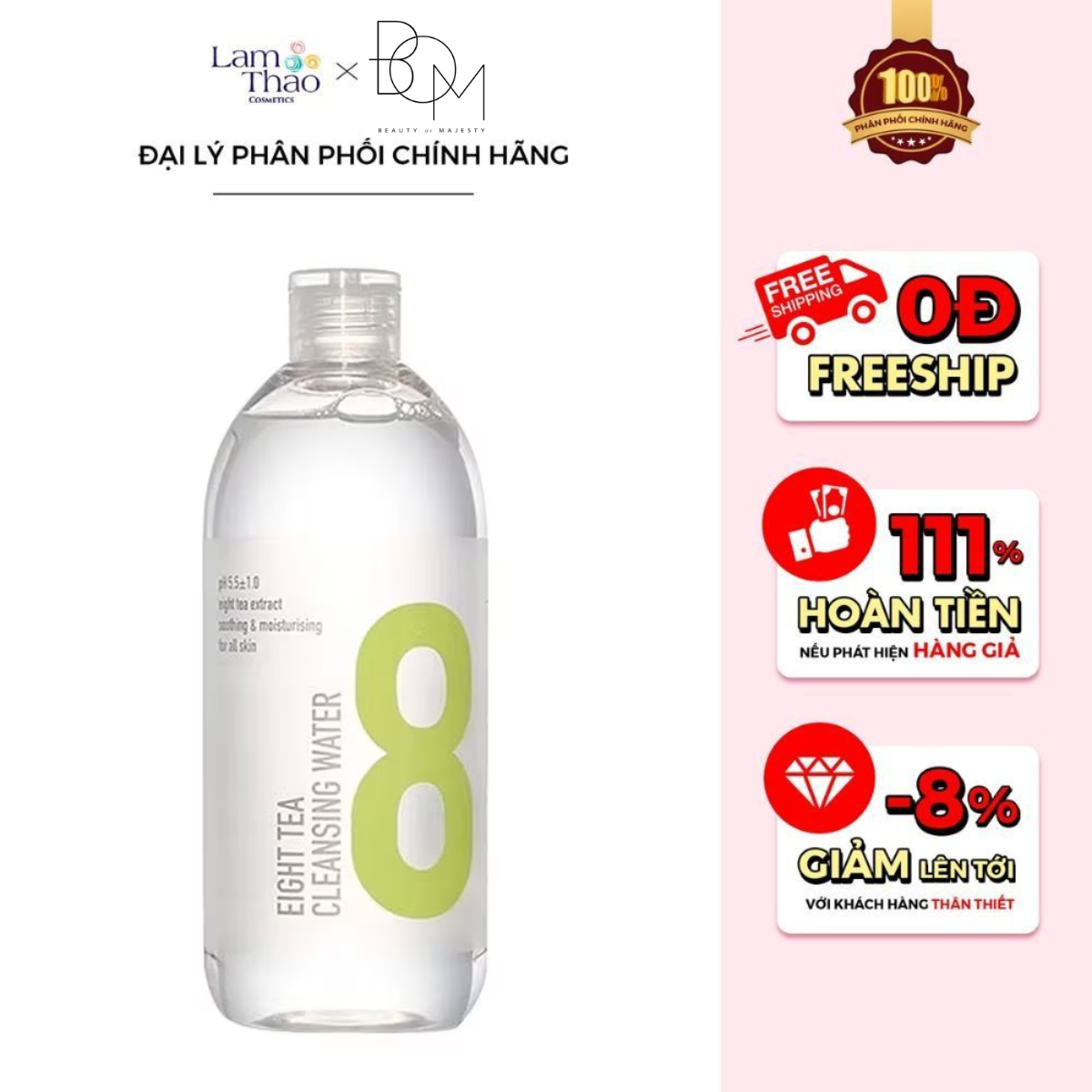Nước Tẩy Trang Dưỡng Ẩm Dịu Nhẹ Chiết Xuất Từ 8 Loại Trà BOM Eight Tea Cleansing Water