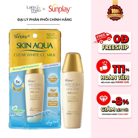  Sữa Chống Nắng Dưỡng Da Tạo Nền Sáng Mịn Sunplay Clear White CC Milk SPF50+ PA++++ 