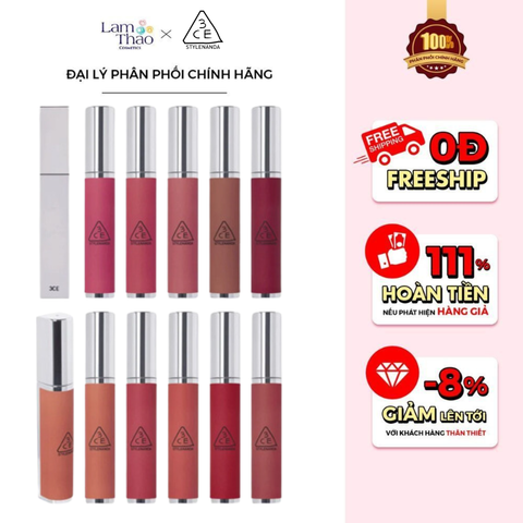  Son Kem Siêu Lì Mịn Môi 3CE Hazy Lip Clay 