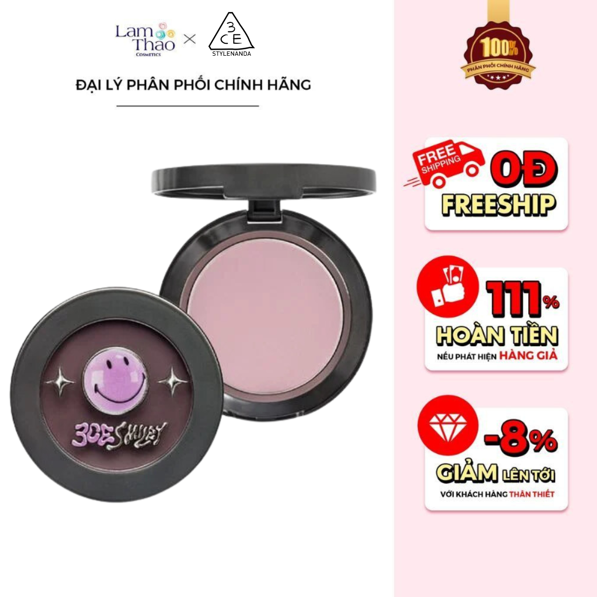 Phấn Má Hồng Mịn Lỳ 3CE Face Blush Smiley Edition