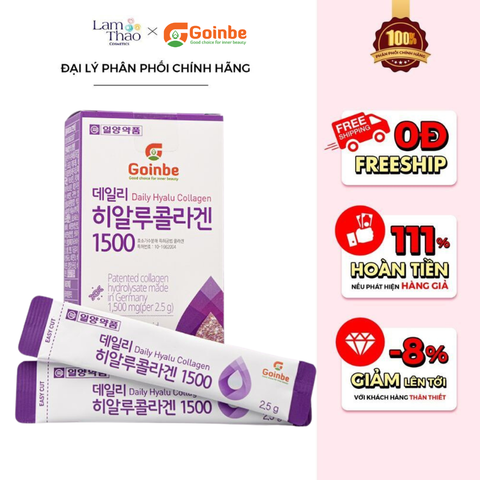  [3 Gói] Bột Uống Bổ Sung Collagen Giúp Da Dưỡng Ẩm, Da Mịn Màng Hương Chanh Cao Cấp Goinbe Daily Collagen Hyalu 1500MG 