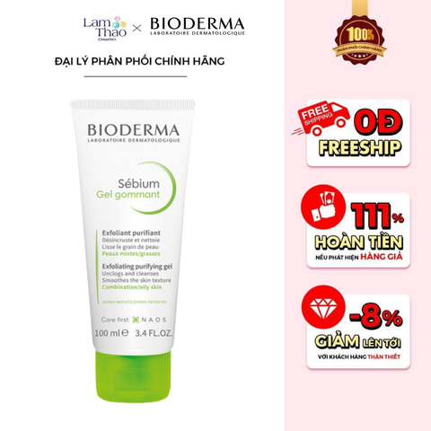  Gel Làm Sạch Da, Loại Bỏ Tế Bào Da Chết Dành Cho Da Hỗn Hợp Hoặc Da Dầu Bioderma Sebium Gel Gommant 